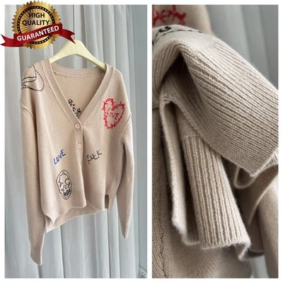 Women Zadig & Voltaire Love Embroidery 100% Cashmere Wool Knitted Sweater S M L - Image 1 of 4