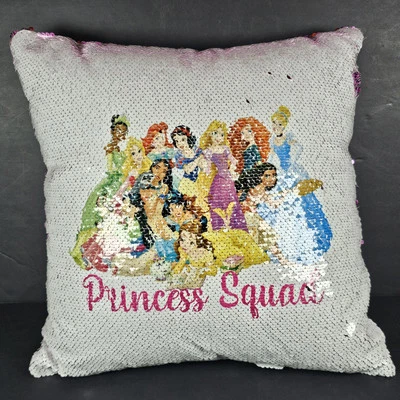 Disney Princess Squad Purple Reversible Sequin Pillow 14" x 14" FUN & Pretty - Image 1 of 4