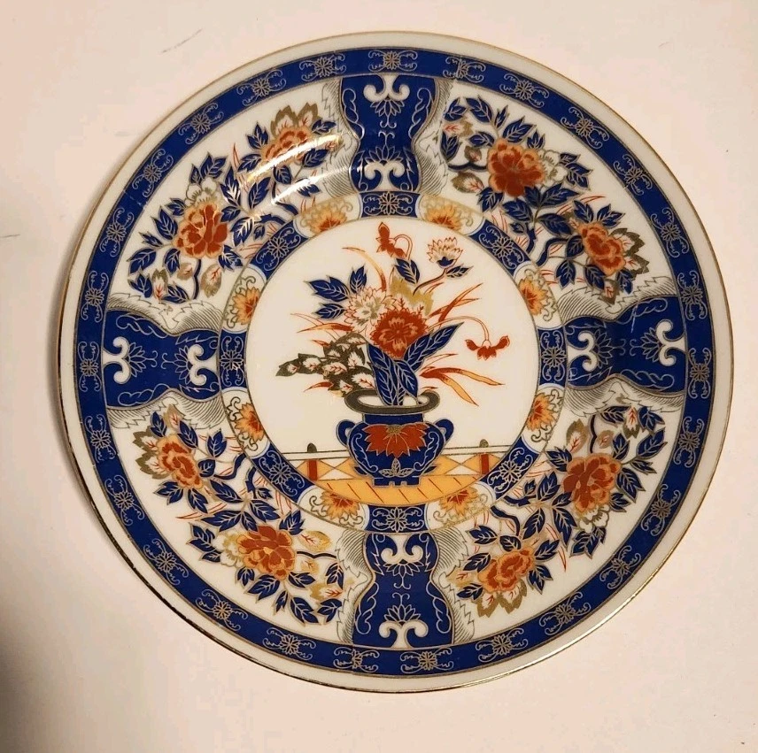 Antique Japanese Gold Blue Ted Imari Plate 6” Floral Vase Design - Image 1 of 4