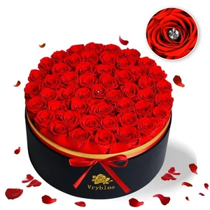50 Forever rote Rosen in einer Box konservierte Blumen 100% echte unsterbliche Rose für D... - Bild 1 von 7