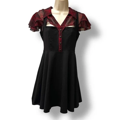Grunge Y2K Style Gothic Mini Rave Black & Red Sexy Babydoll Dress By Punk Small - Image 1 of 4