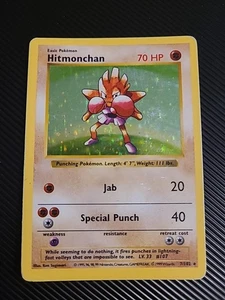Hitmonchan 7/102 - Holo Rare Base Set Shadowless Pokemon Card WOTC Vintage LP/MP - Picture 1 of 2