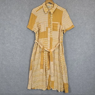 Sussan Dress Womens Size 16 Yellow Geometric Shirt Midi Button Belt Casual  - image 1 of 4