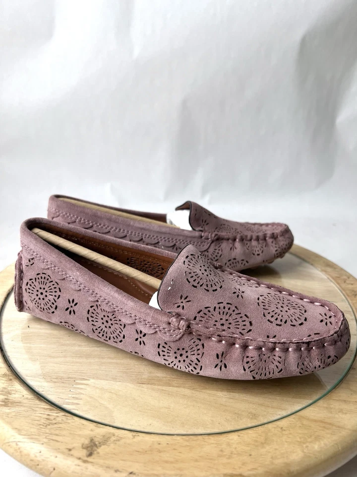 Coach Crosby Driver Cream Chalk Perforated Suede Flats Loafer Women's US 5