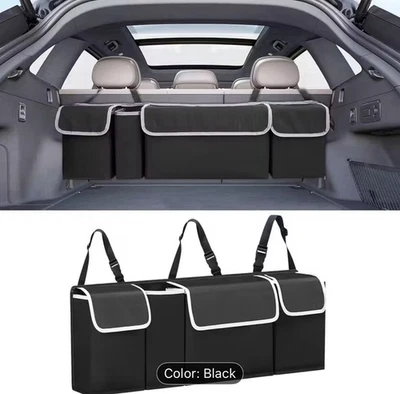 Almacenamiento colgante de asiento trasero duradero para SUV, camión | Diseño plegable con 4 bolsillos Foto 1 de 4