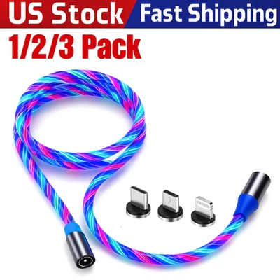 Light Up LED 3 in 1 Charging Cord Cable Multi Phone Charger Android USB iPhone - Image 1 of 4