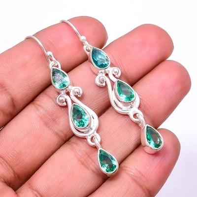 Brinco de prata esterlina 925 Apatite Multi Collet 2,11" E23, presente de Natal - Imagem 1 de 4