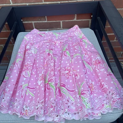 Falda Ingrid Lilly Pulitzer Rosa y Verde Floral Plisada Borde Ojales, Talla 6 Foto 1 de 4