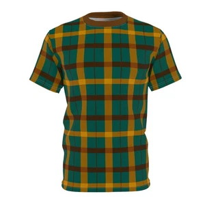 Unisex Cut & Sew Tee Teal brown and yellow flannel pattern (AOP) - Picture 1 of 9