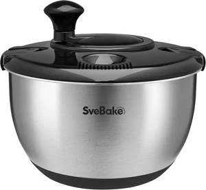 Edelstahl Salatschleuder, 4,8 Quart Gemüsewaschmaschine, BPA-frei schwarzer Deckel  - Bild 1 von 9