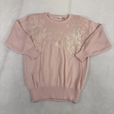 Suéter Jaclyn Smith Vintage Años 80 Grande Rosa Almohadillas para el Hombro Lentejuelas Encaje Caridad Foto 1 de 4