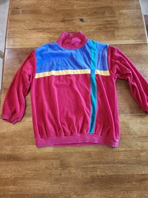 Sudadera vintage de terciopelo con bloques de colores para mujer de los 80 talla L manga 3/4 rosa púrpura Foto 1 de 4