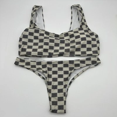 Черно-белая корзина плетение клетчатый купальник - спортивный бюстгальтер верхний большой - Изображение 1 из 4
