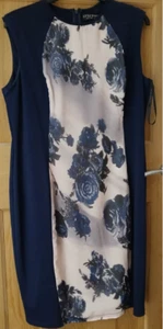 Little Mistress sleeveless shift dress Size 22. Navy blue with pink & blue panel - Picture 1 of 3