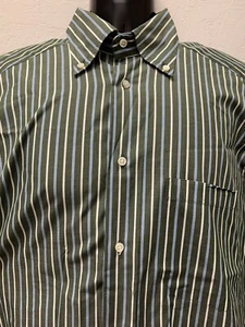 Bergdorf Goodman Men's Sz Large Tailored Fit Green Striped Dress Shirt - Picture 1 of 7
