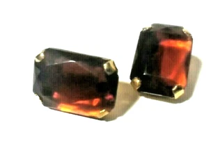 Vintage Italian Orange Red Clip on Glass Earrings Emerald Cut Deco Rectangle - Picture 1 of 7