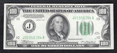 FR 2152-J 1934 $100 FRN FEDERAL RESERVE NOTE KANSAS CITY, MO GEM UNCIRCULATED - Image 1 of 2