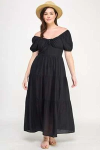 Maxi vestido cansado manga abullonada con corbata delantera - Imagen 1 de 10
