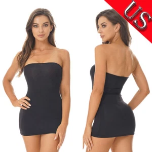 Women's Sheer Seamless Strapless Long Tube Tops Mini Dress Nightclub Dress - Picture 1 of 30