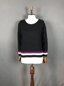 Chloe Pullover Sweater Women's Size L Black Striped Wool - Picture 1 of 11