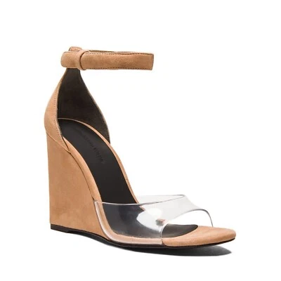 Sandálias Alexander Wang salto cunha alça transparente camurça tornozelo 8 - Imagem 1 de 4