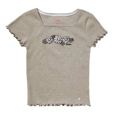 Top Justice Girls Gris 7/8 Manga Corta Volantes Dobladillos Bordados Margaritas Logo Foto 1 de 4