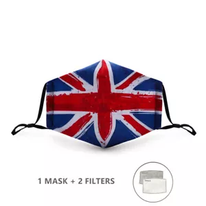 UK Flag Pattern Face Mask + Two Filters / Protective Reusable Washable UK Brexit - Picture 1 of 4