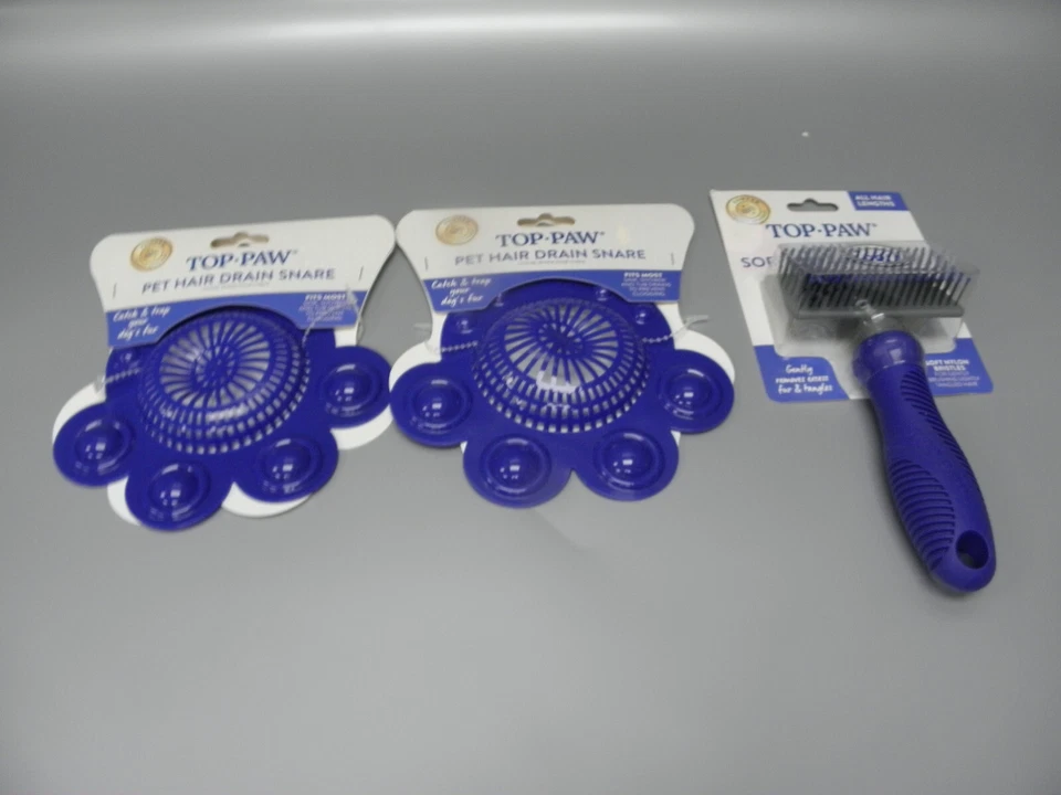 TOP PAW PEQUEÑO CEPILLO LISO SUAVE Y DOS TRAMPAS DE DRENAJE DE PELO PARA MASCOTAS NUEVO Foto 1 de 1