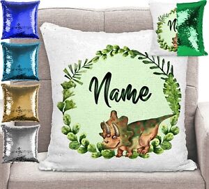 Personalised Dinosaur Magic Sequin Mermaid Cushion Cover 5 Colour Choicejavascrs