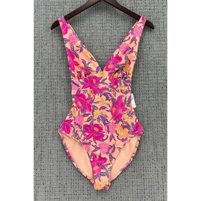 Old Navy Swimsuit Womens Size XS Pink Peach One Piece Floral V-Neck Tie Back NWT - Image 1 of 4