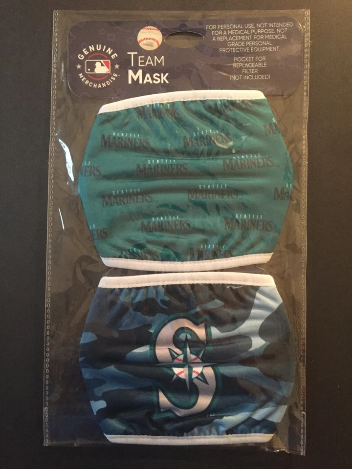 Seattle Mariners 2 Pack Adult Cloth Face Mask Covering -50% Off SRP-FREE S&H - Image 1 of 1