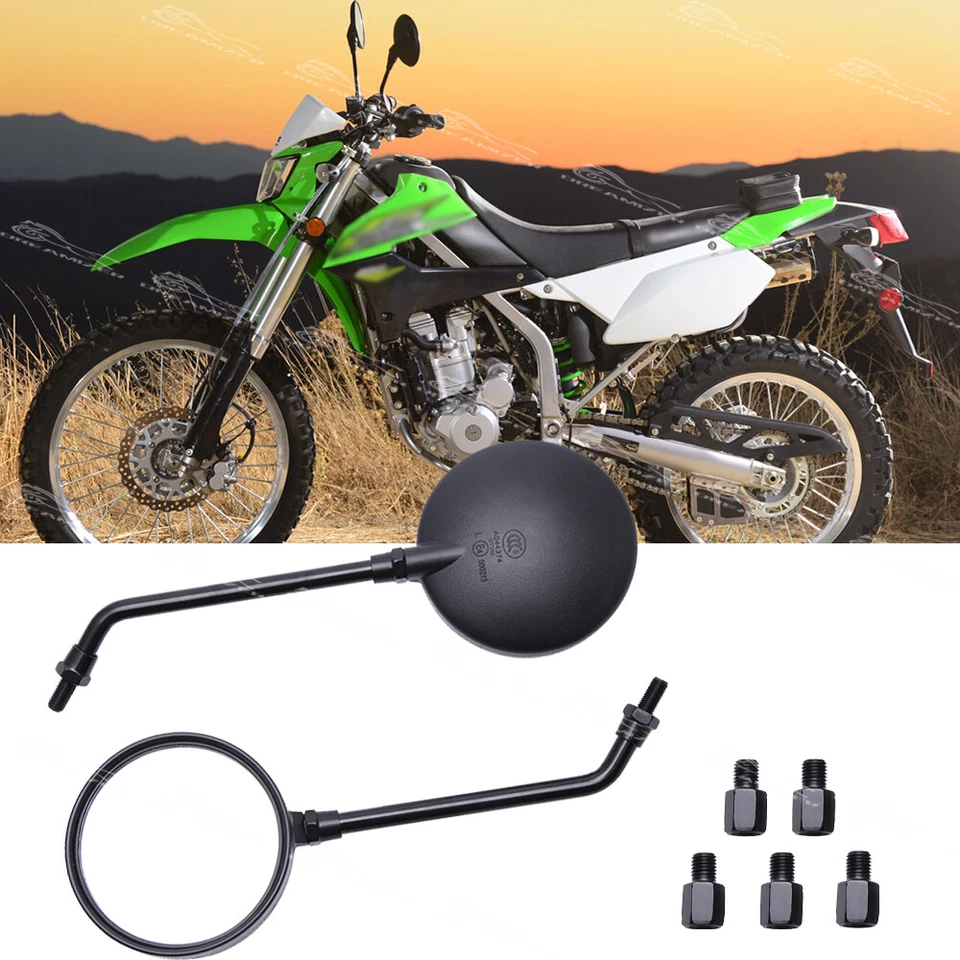 For Kawasaki KLR KLX 230 250 300 650 Motorcycle Round Rearview Side Mirrors Pair - Image 1 of 4