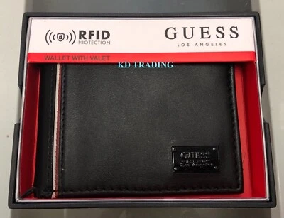 GUESS 220072 Men Genuine BLACK Leather BILLFOLD Wallet Valet RFID Protection - Image 1 of 4