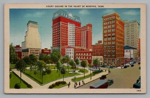 Postal Memphis Tennessee Court Square coches antiguos gente ropa de cama sin publicar - Imagen 1 de 2