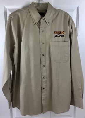 Akron University Zips Button Up Shirt Mens M Halloway Tan Long Sleeve Cotton - Image 1 of 4