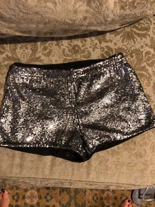 Silver Beaded Shorts Size M - Picture 1 of 3