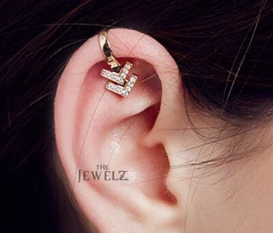 14K Gold 0.25 CT VS/F-G Diamond Chevron Design Ear Cuff Earrings - The Jewelz - Picture 1 of 4