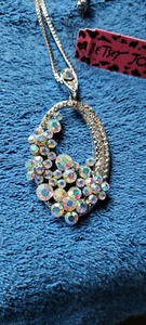 New Betsey Johnson Necklace Oval White Rhinestone Dressy Nice Collectible Decor - Picture 1 of 3
