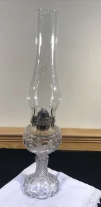Antique EAPG Clear Peacock Feather Converted Oil Lamp to Table Lamp Pedestal 18” - Picture 1 of 12