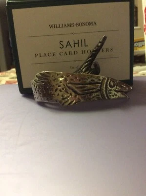 NIB Williams Sonoma Sahil Nickel Plated Brass Fish Napkin Rings Set 4 Place Name - Изображение 1 из 4