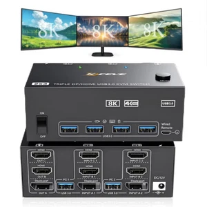 Triple Monitor Displayport+2 HDMI KVM Switch 2X3 8K@60Hz DP 1.4 USB KVM Switcher - Bild 1 von 26