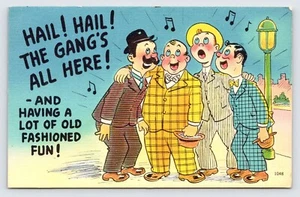 Hail Hail Gangs All Here, Quartett, Comic Humor 50er Jahre Postkarte P7 - Bild 1 von 2
