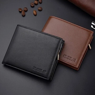 DEABOLAR Men's Bifold Leather Wallet With ID Window Credit Card Holder Slim Purse