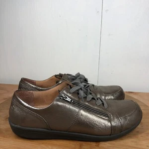 Vionic Shoes Womens 11 Abigail Sneaker Metallic Leather Walking Casual Zip Lace - Picture 1 of 13