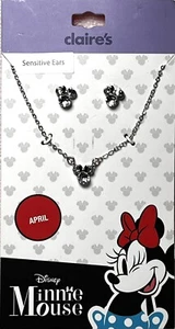 Claire’s Disney 'April' MINNIE MOUSE Earrings & Necklace BIRTHSTONE JEWELRY - Picture 1 of 2