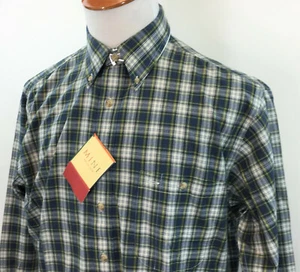 NWT $58 MINE Men's Medium Shirt Tattersall Plaid Green Blue White Button Down  - Picture 1 of 7