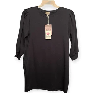 Comfy Dark Blue Tunic Top Mini Dress Womens Size L Long Sleeve Lagenlook Basic - Picture 1 of 7