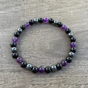 Bracciale elastico in pietra ametista tormalina nera ematite braccialetto donna - Imagen 1 de 5