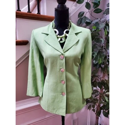Blazer Coldwater Creek para mujer verde lino y rayón manga larga pecho único 6 Foto 1 de 4