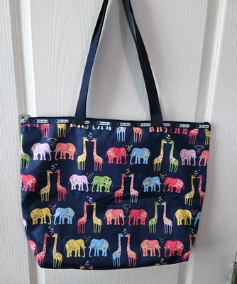 Lesportsac Colorful Elephant & Giraffe Print Tote Bag 19 x 17 NEW no tags - Image 1 of 4